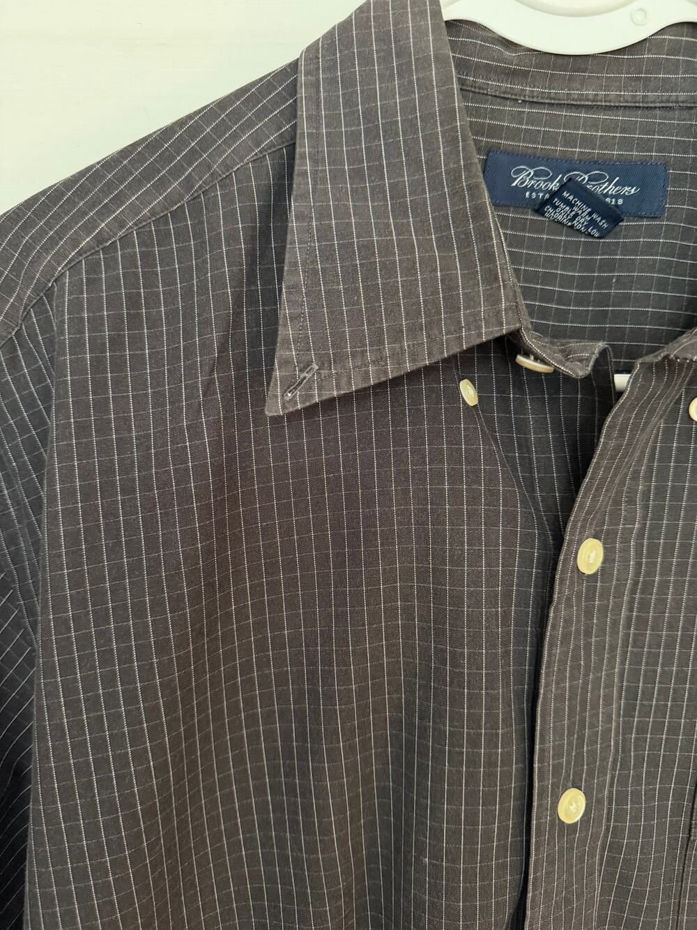 Brooks Brothers Long Sleeve Button Shirt Mens Large Charcoal Grid 100% Cotton XC